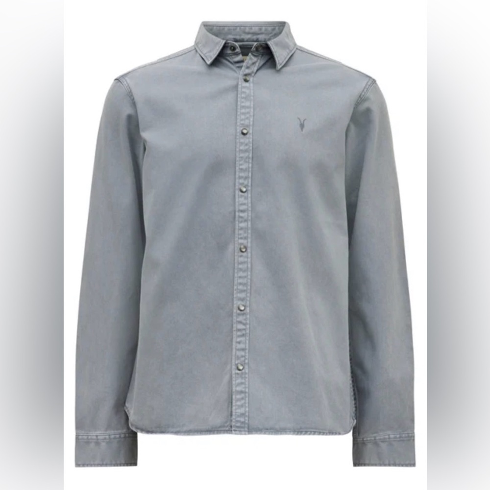 NEW ALL SAINTS heavy Staveley denim button down shirt in como blue sz XXL